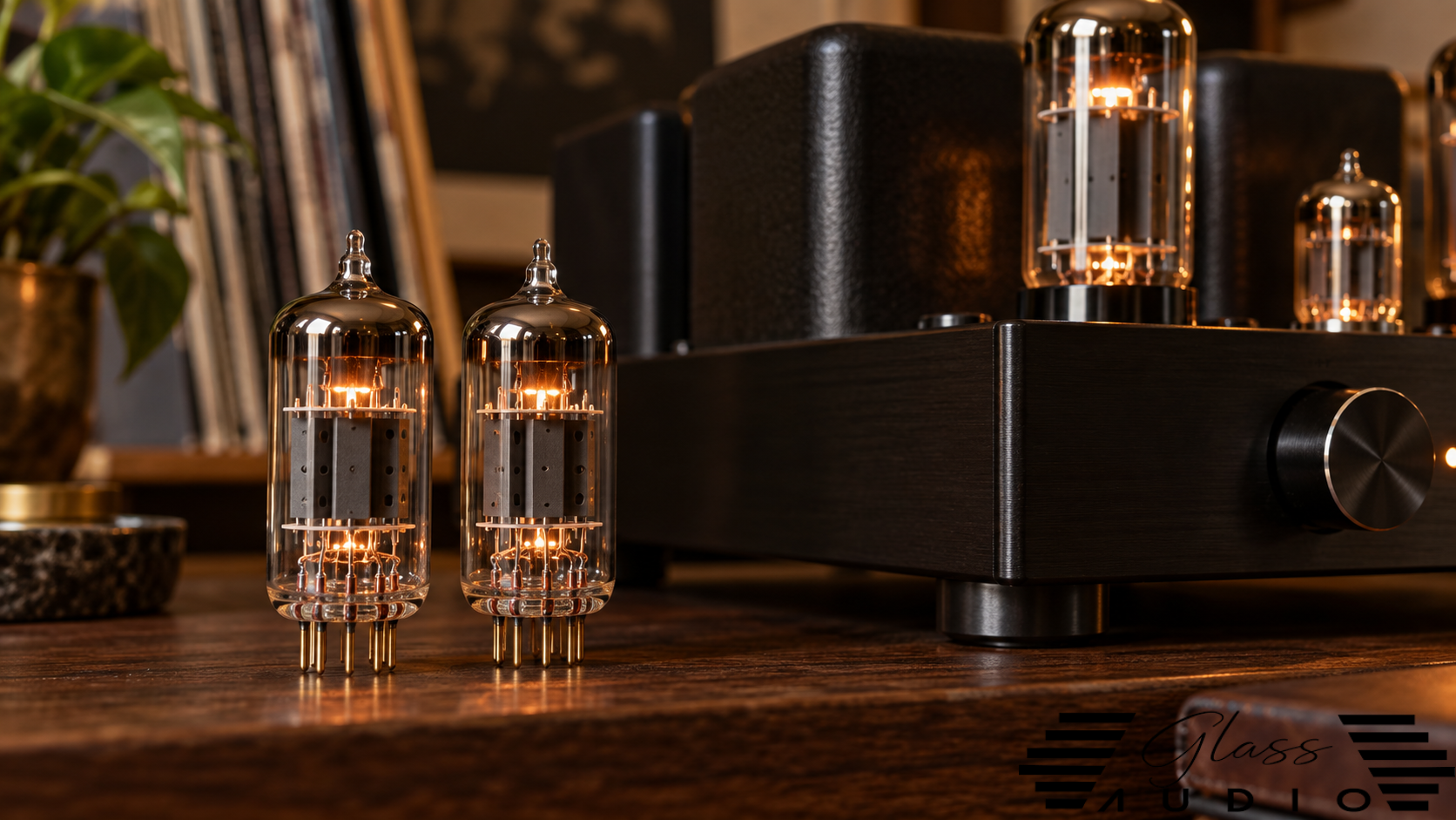 Vacuum tube held carefully beside a vintage valve tester